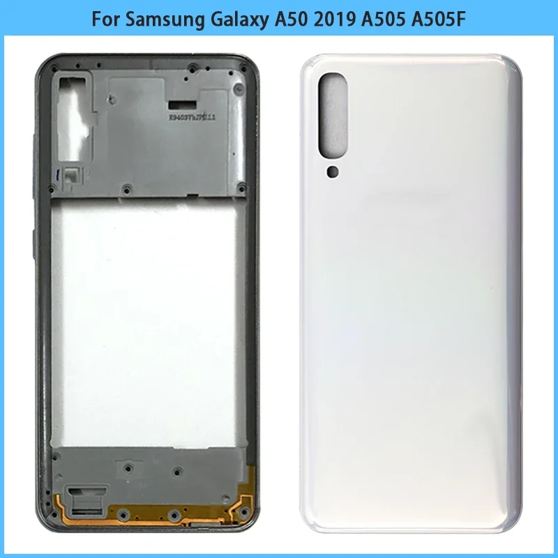 New For Samsung Galaxy A50 2019 A505 A505F Plastic Middle Frame Bezel A50 Battery Back Cover Rear Door Housing Case Replace