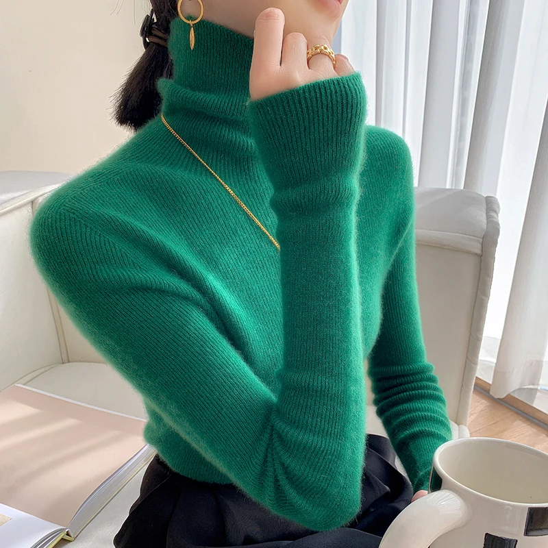 2024 New Women's Cashmere Sweater 100% Pure Cashmere High Collar Women's Hoodie Looks Thin and Soft Basic Women's Top