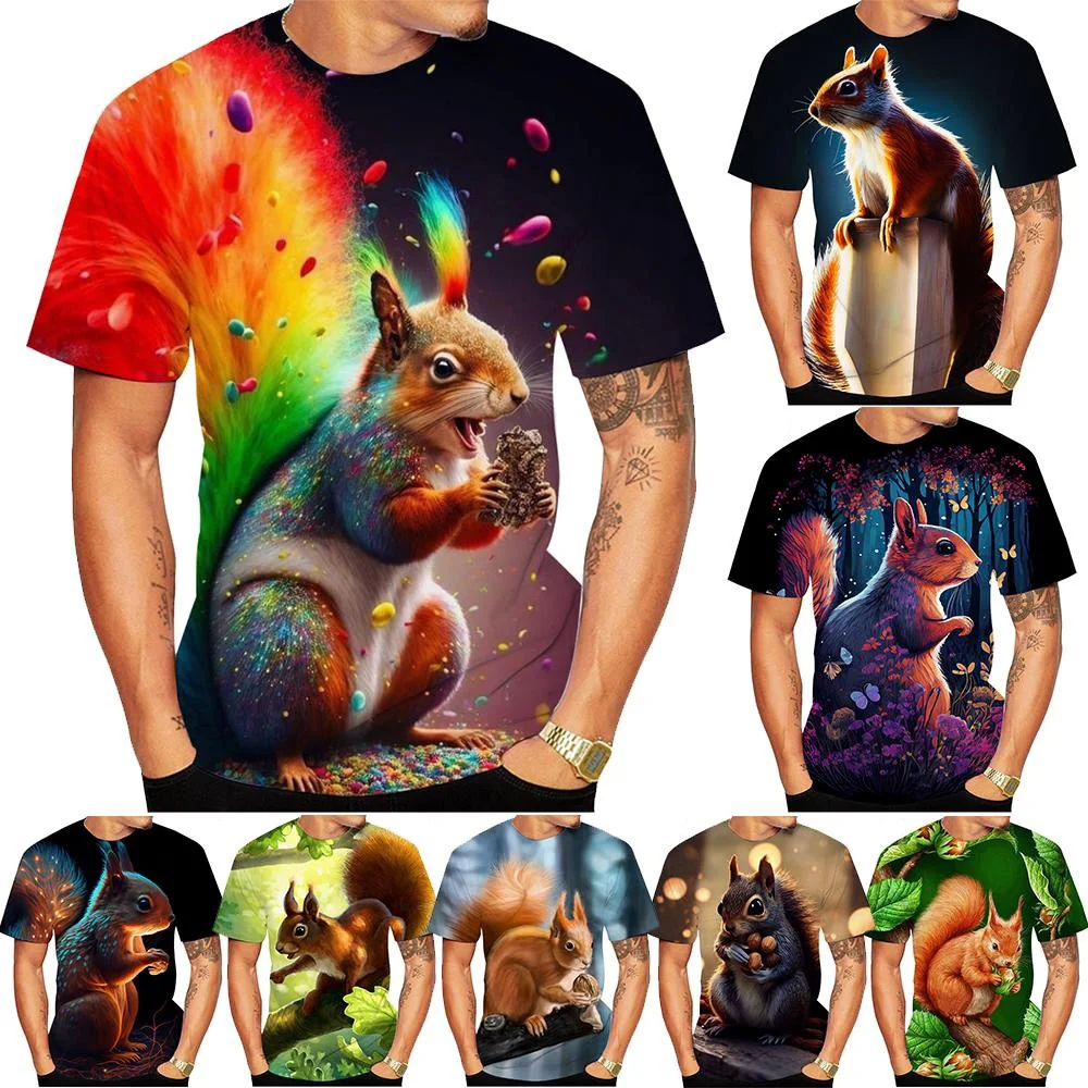 New Fashion Summer Hot Sale 3D Squirrel Men's/women's T Shirt 3D Printing Short-sleeved Round Neck Men's Tops