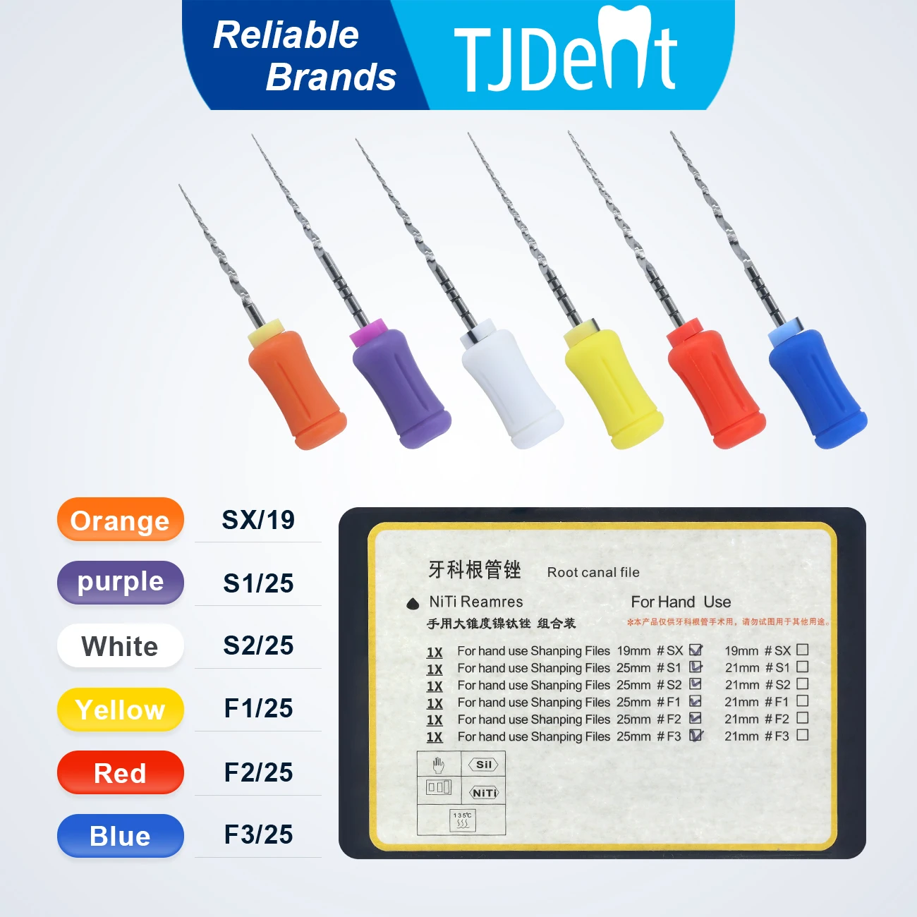 TJDent 1Box Dental Hand Use NITI Reamres Files Pro Super Rotary File 21mm/25mm SX-F3 Dentistry Root Canal Files Shaping Tools