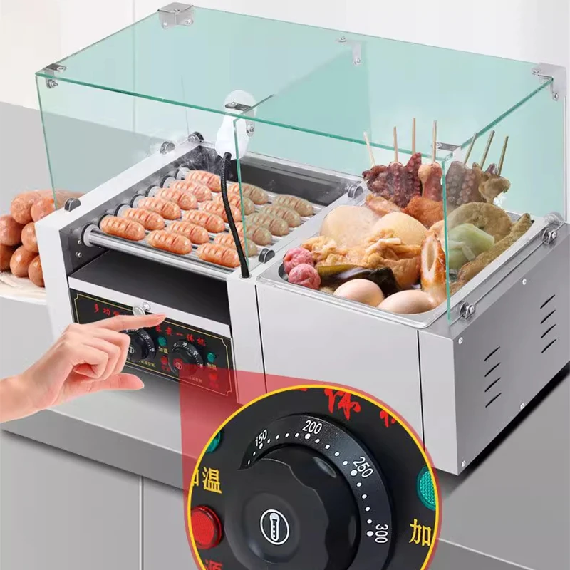 Commercial Volcanic‑Stone Sausage Roaster Oden Combo Machine Gas & Electric for Hot Dog Oden Snack Processing