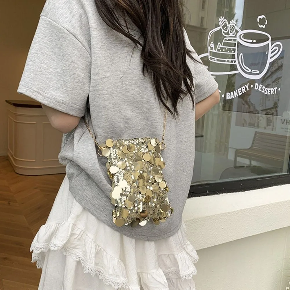 

Casual Blingbling Sequin Crossbody Bag Canvas Cute Mini Square Bag Large Capacity Handbag Chain Shoulder Bag Students