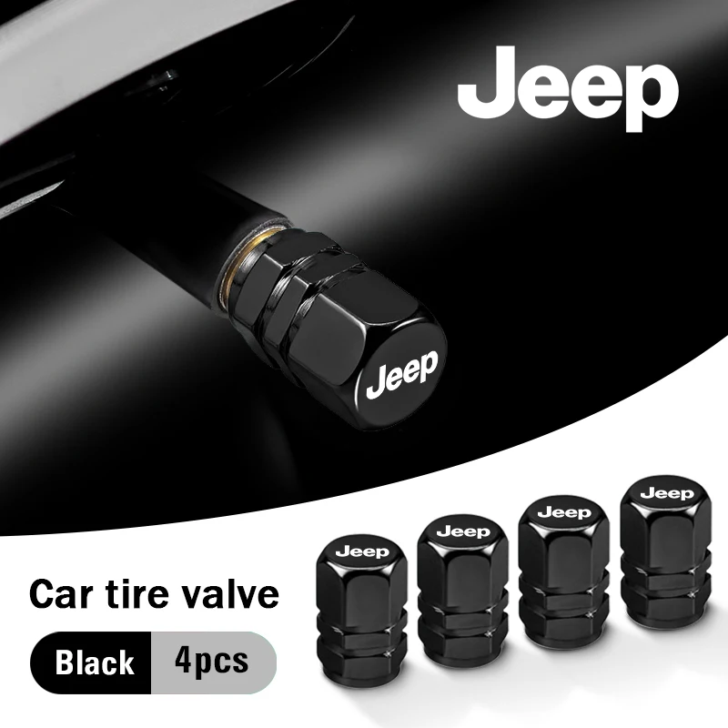 4 Uds. Tapa de válvula de neumático de coche, tapas de válvula de neumático de rueda de coche de aleación de aluminio para Jeep Renegade Compass Grand Cherokee Wrangler jk Patriot