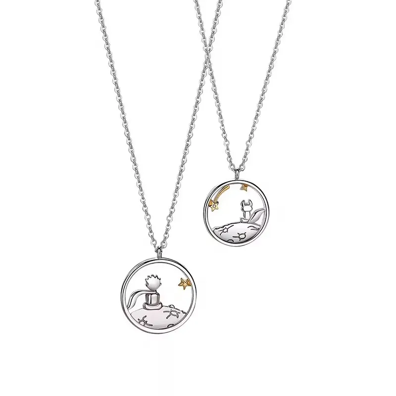 Cartoon Prince And Little Fox Hollowed-out Round Pendant Pendant Necklace For Women Jewelry 2026 Trending Korean Fashion Couple view 3