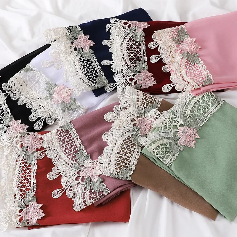 New pearl chiffon wrap head scarf, women's lace lace decorative wrap head scarf