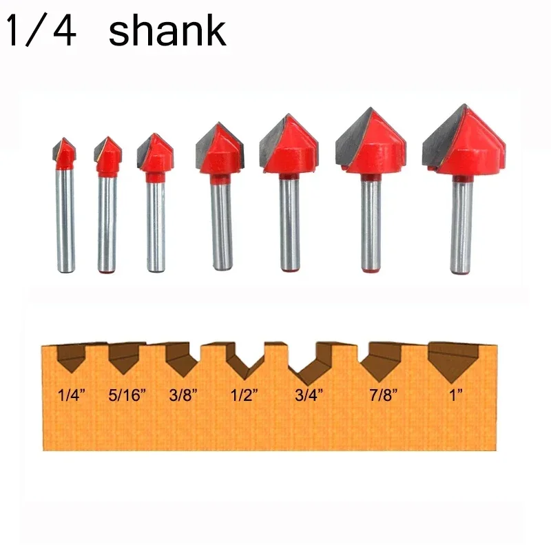 7pcs 6.35mm 1/4 inch Shank 90 Degree V Type Router Bit Edge Forming Bevel Woodworking Milling Cutter for Wood Bits