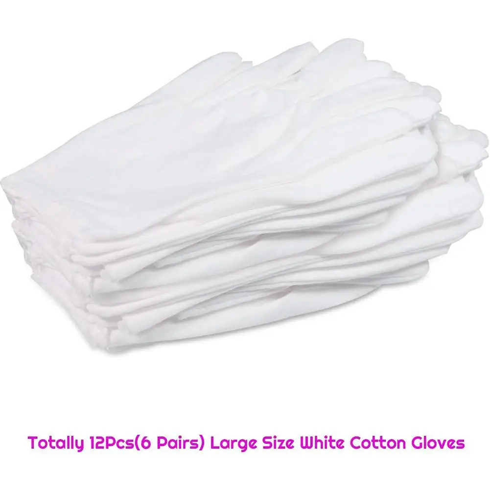 12 Pairs Cotton White Gloves General Purpose Moisturising Lining Gloves S-XL Size O6C4
