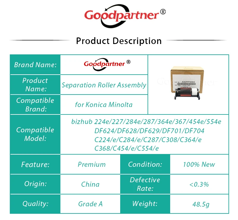 5X A3CFPP4H00 A3CF-PP4H-00 ADF Pickup Separation Roller for Konica Minolta C224 C284 C287 C308 C364 C368 C454 C554 227 287 367