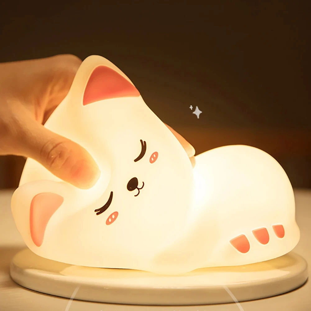 7 สีจับเวลาเด็ก Night Light ซิลิโคน Nightlight เด็กทารกชาร์จแมวน่ารักโคมไฟสําหรับของขวัญวันเกิด Kawaii ลูกแมว Decor