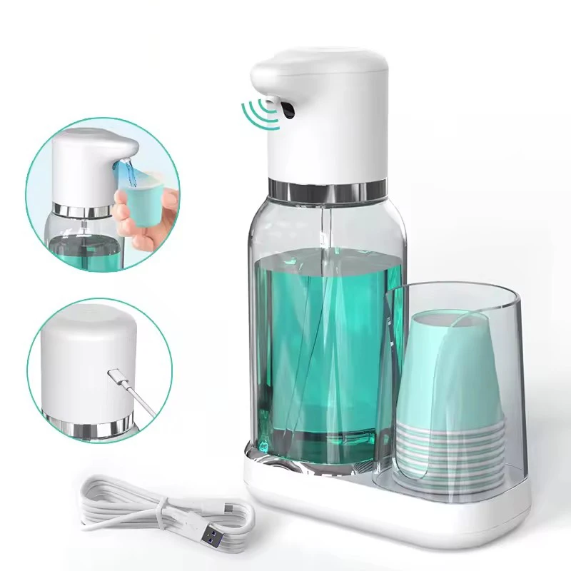 750ML Automatic USB Charging Mouthwash Dispenser with Cups Mouth Wash Storage Bottle Bathroom Accessories Soap Liquid Container
