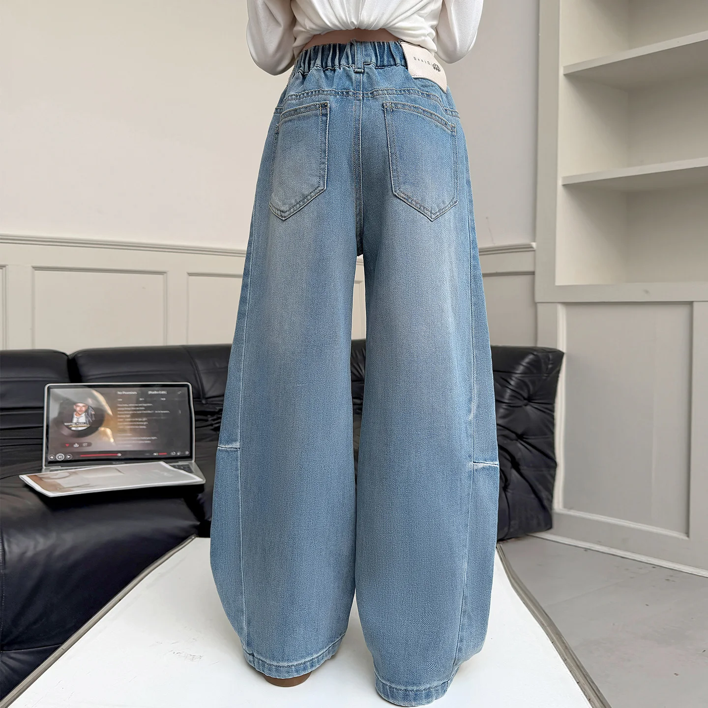 Children Spring Autumn Jeans for Teen Kids Fashion Street Style Trousers Girl Straight Wide Leg Jeans Denim Pants Students 4-14Y