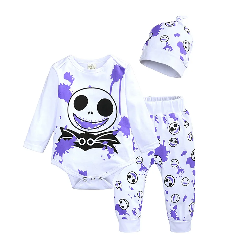 Newborn Baby Cotton Clothes Sets Spring Autumn Girl Boy Romper Pants Hat 3pcs Sets For Halloween Ghost Infant Pajamas Wear