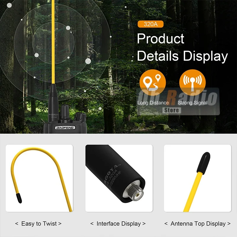 Оригинальная антенна Nagoya NA-320A с высоким коэффициентом усиления, трехдиапазонная SMA-гнездовая мягкая кнут-антенна, высокое качество для Baofeng UV-5R Mini DM-32 Radio