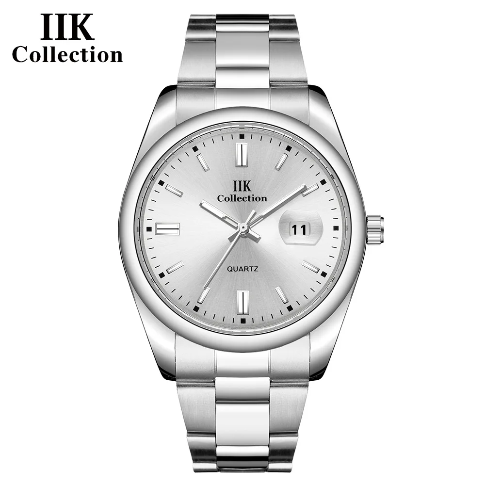 IIK brand watch wholesale stainless steel quartz watch calendar waterproof steel strip men's casual watch