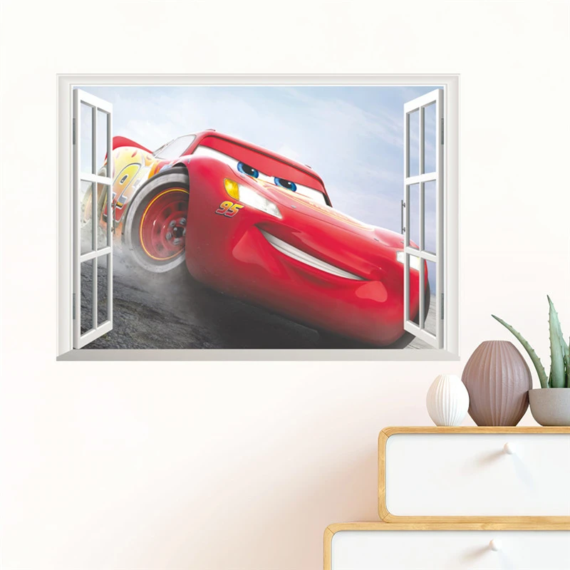 3d Macqueen Cars Broken Hole Wall Sticker For Kids Bedroom Home Decoration Cartoon Anime Mural Art Pvc Movie Poster Boys Decals