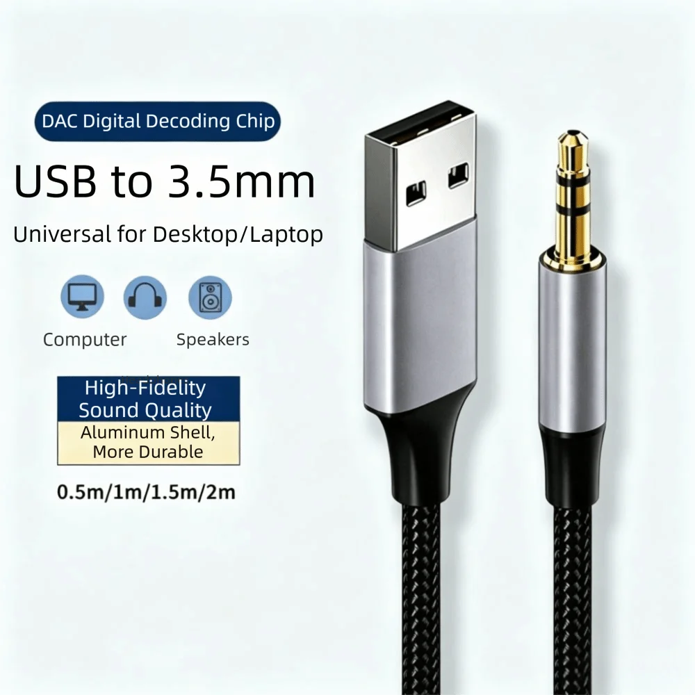 Round Hole USB Audio Cable Cd Grade Sound Quality Extension Audio Line AUX Audio Cable Stereo Audio Cable for Speaker
