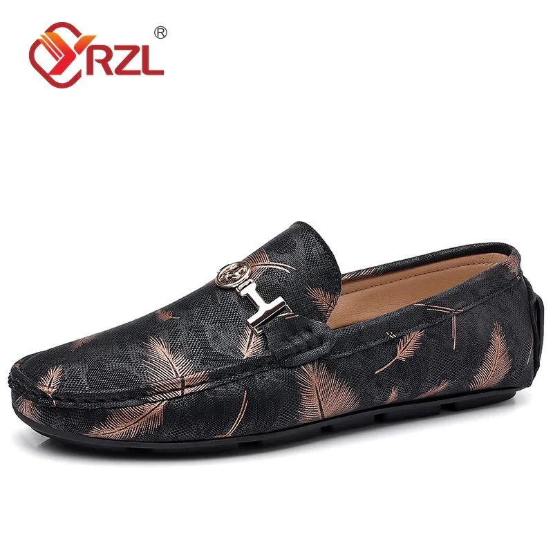 YRZL Loafers Men Casual Shoes Luxury Brand Mens Loafers Feather Print Moccasins Breathable Slip on Loafers for Men Size 48