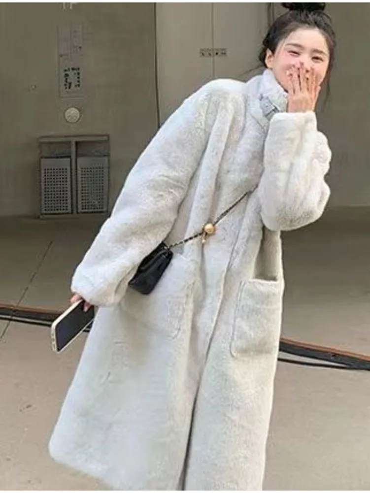 Chic pelliccia imitazione cappotto donna inverno di media lunghezza pelliccia sciolta e sottile protezione ambientale pelliccia di visone fibbia visone caldo cappotto tendenza