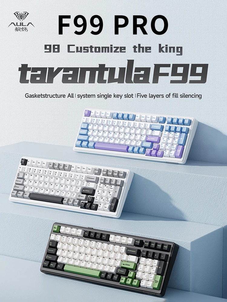 

AULA F99 Pro Wireless Mechanical Keyboard Long Endurance Low Latency 3-Mode Low Noise Office Gaming Keyboard RGB Hot Swap Custom
