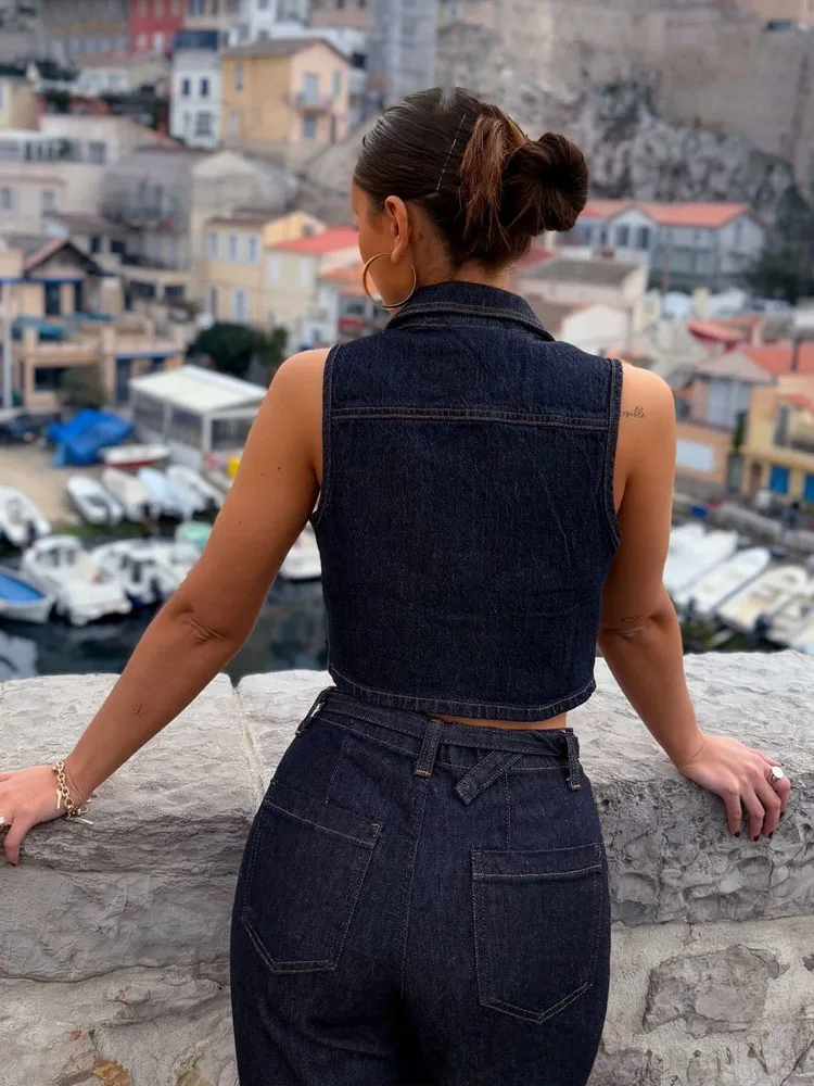 HH Women Fashion Pants Suit Lapel Single Breasted Sleeveless Vest Top+High Waist Zipper Belt Decorate Casual Wide Leg Pants