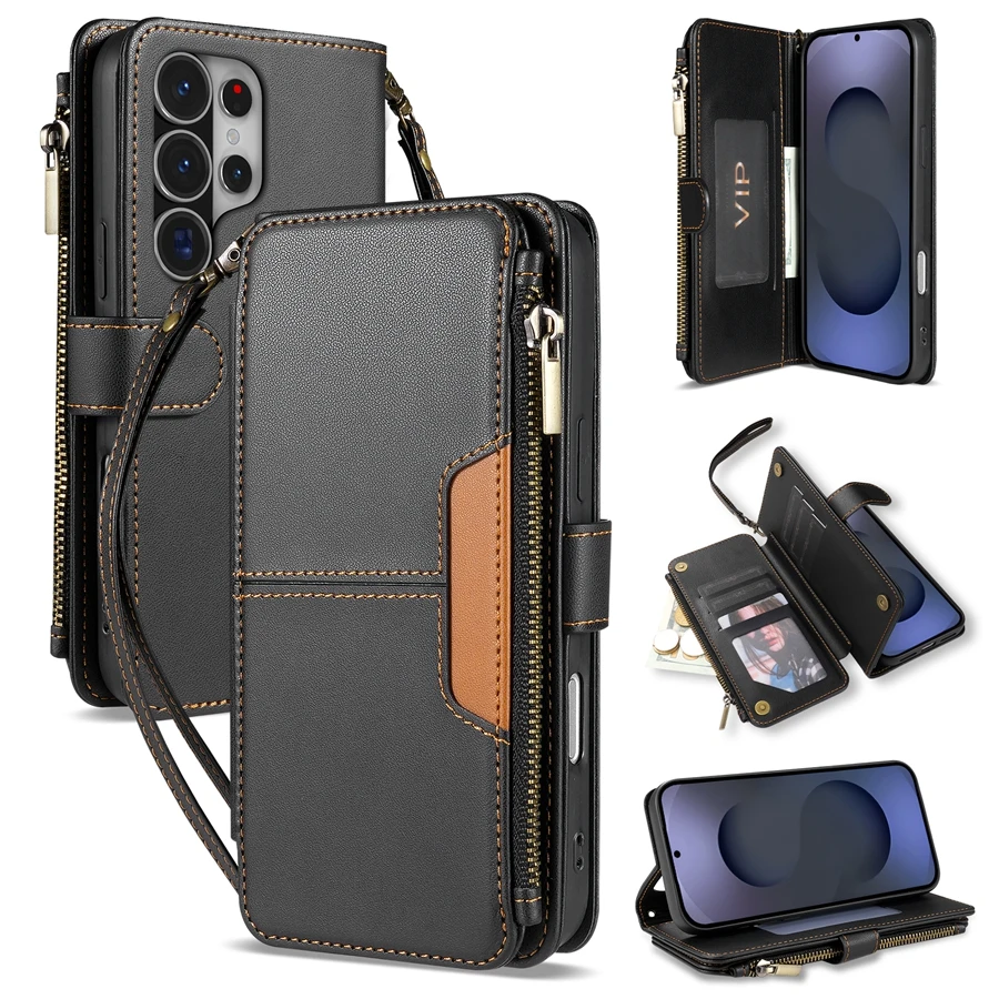 Brieftaschenhülle mit mehreren Kartenfächern, Reißverschluss, Ständer und magnetischem Flip-Leder für Xiaomi Redmi 17 17C 15 15C 14C Note 17 15 Pro+ 14S Cover