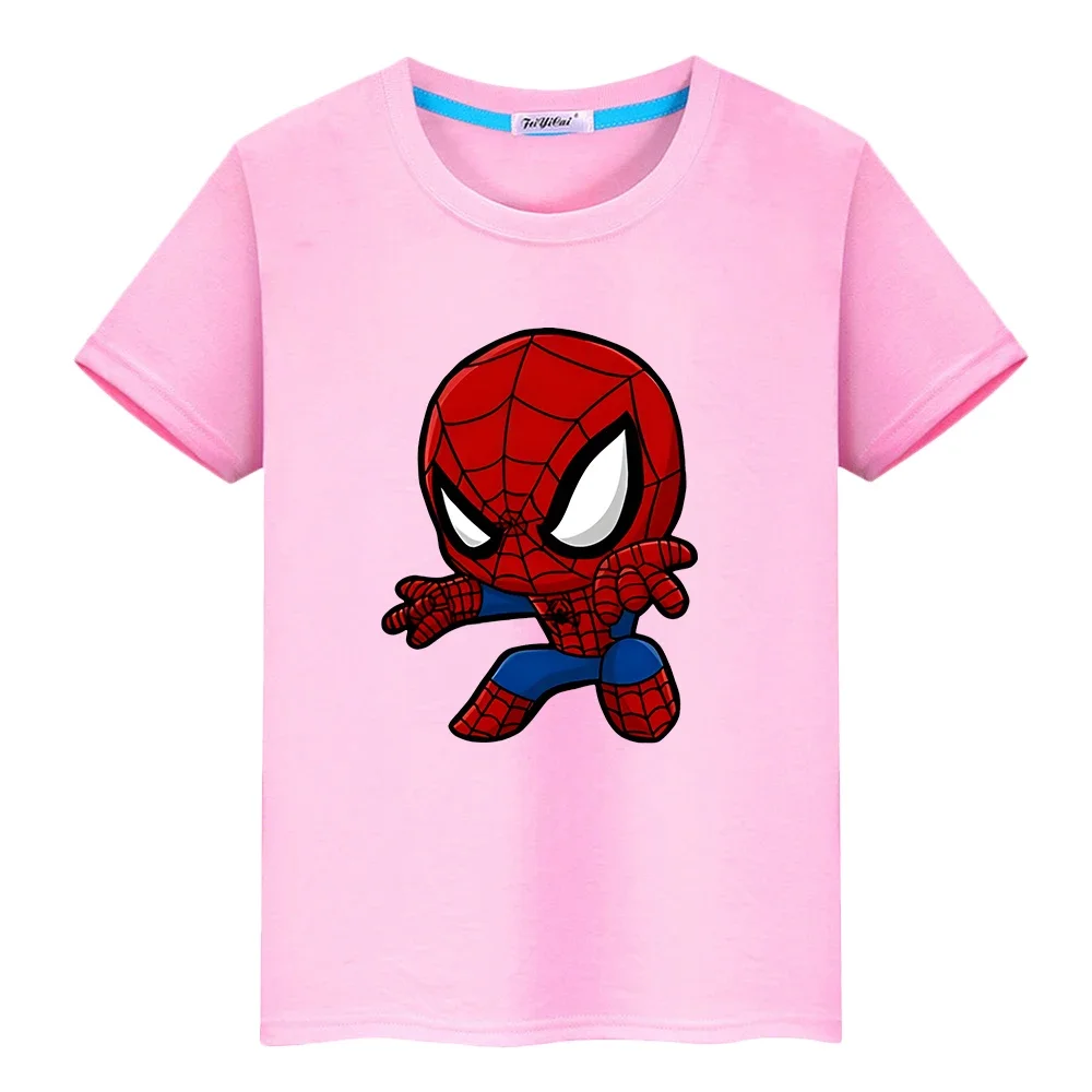 Marvel Summer Print 100%Cotton T-shirt Kawaii Sports Short Boys Girls Spider-Man Cute Anime Tops Kids holiday gift y2k clothes