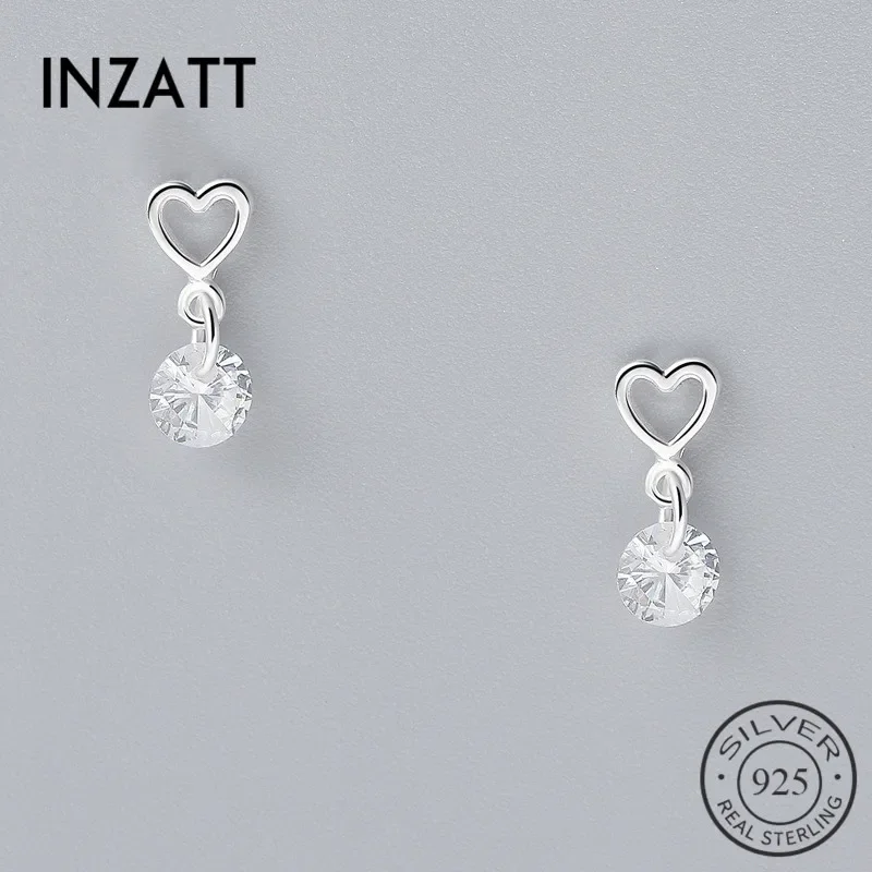

INZATT New Style Real 925 Sterling Silver Crytal Heart Dangle Earrings Romantic For Women Accessories FINE Jewelry Gifts