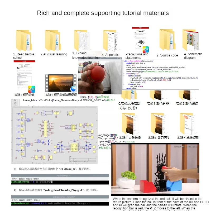 Ręka mechaniczna 5 DOF z palcami, AI Vision, rozpoznawanie UHandPi, śledzenie, programowalny robot dla Raspberry Pi 4B/5, zestaw DIY robota