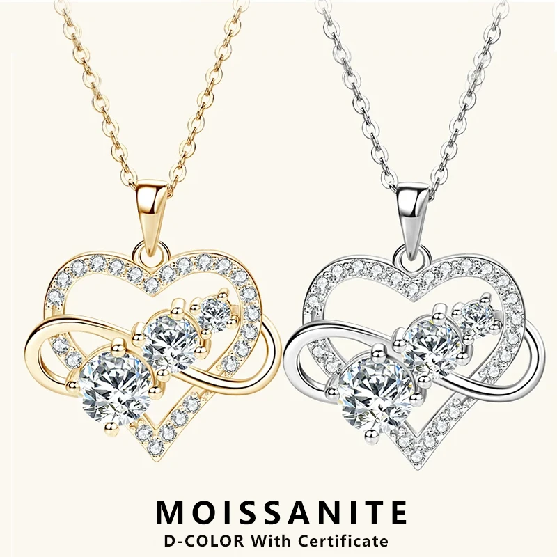 

Lnngy 925 Sterling Silver Heart Pendant Necklaces Exquisite Infinity Moissanite Necklace With Certificate for Wedding Jewelry
