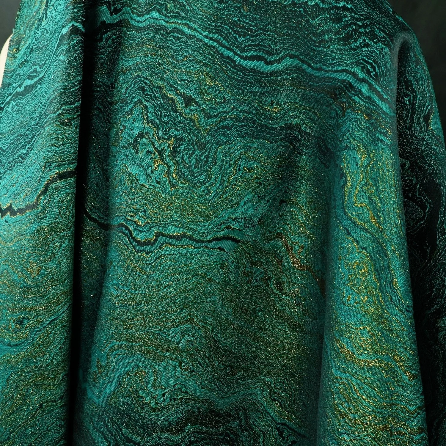 2 Yards of Vintage Dark Green and Burgundy Irregular Abstract Textured Gold-Woven Fabric for Coat Decoration, Painting, and Hors