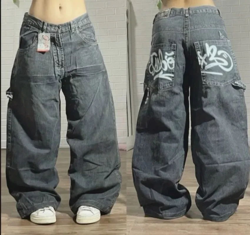 Мужские и женские американские джинсы в стиле ретро, Harajuku, уличная мода, хип-хоп, карманы, свободные, Готическая Талия, Широкие джинсовые брюки, новинка, Y2