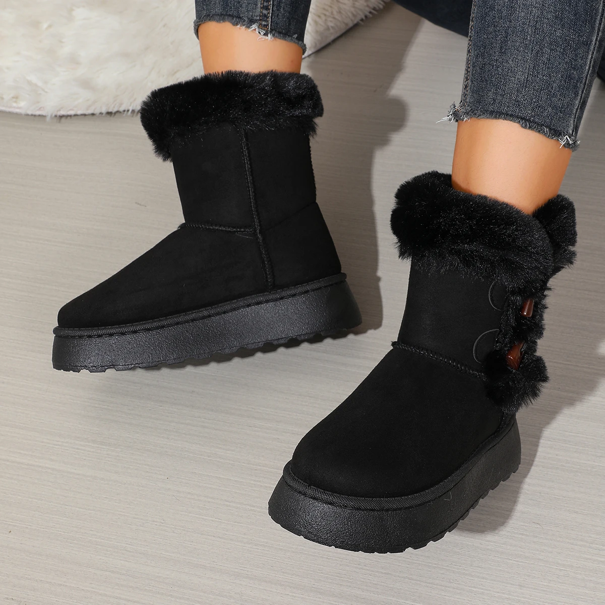 2026 Winter Neuer Stil Bequeme Modische Bestseller Runde Zehenkappe Elegante Lässige Schneestiefel Samt Dickbesohlte Damenstiefel – Detail 22