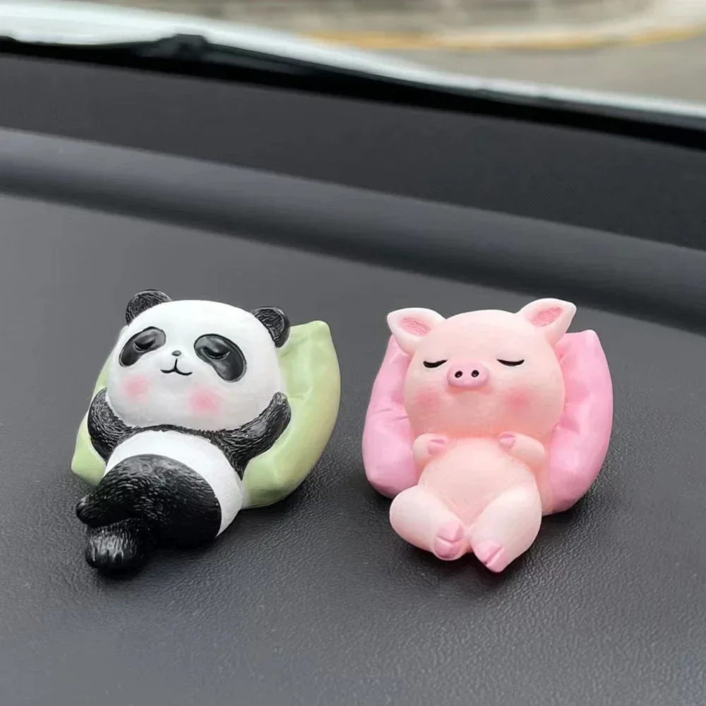 Sleeping Animals Resin Ornament Pig Rabbit Dog Pillow Sofa Blanket Home Decoration Panda Desktop Miniatures Figurines Room Decor