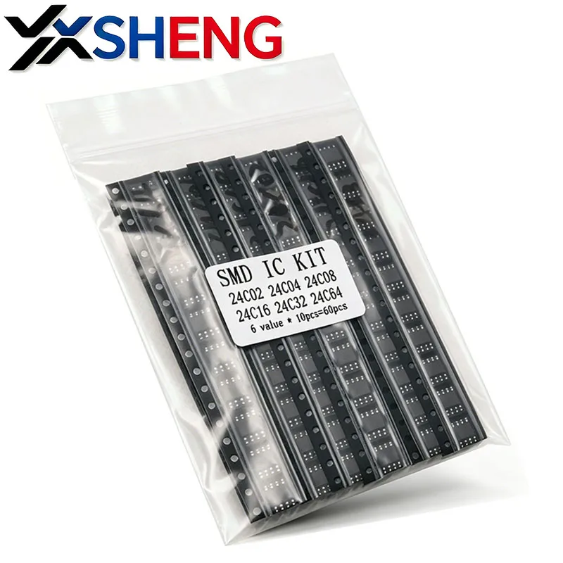 60PCS/LOT SMD 24C02 24C04 24C08 24C16 24C32 24C64 Memory Chip Package SOP-8 KIT Each 10PCS