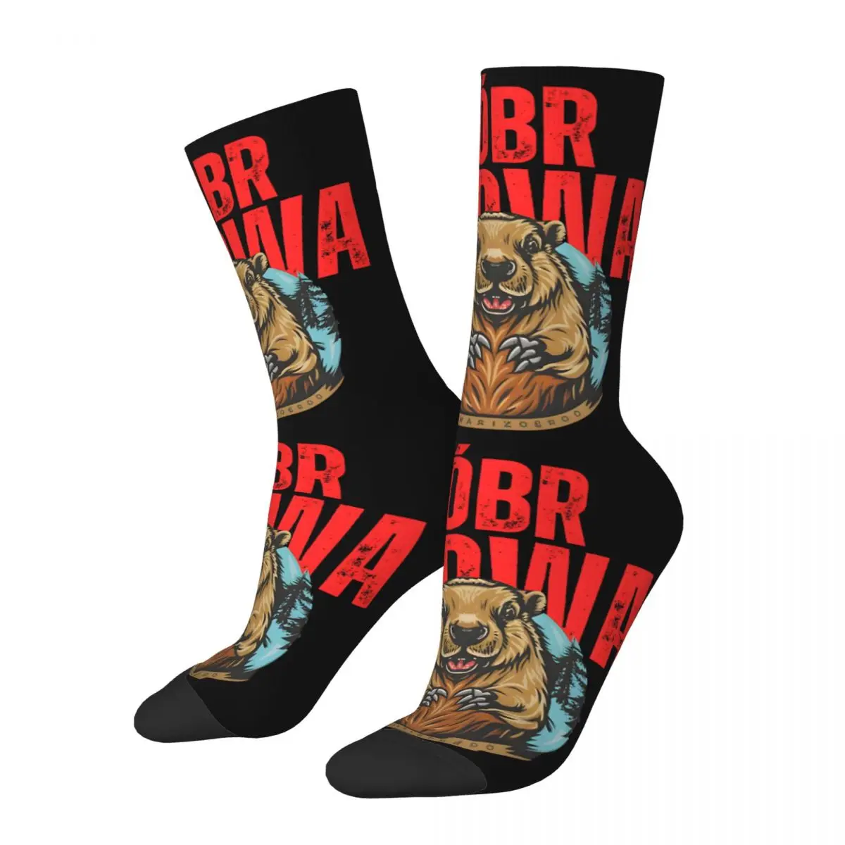 Cool Poster Men's Socks Retro Harajuku Kurwa Bobr Bober Street Style Novelty Casual Crew Sock