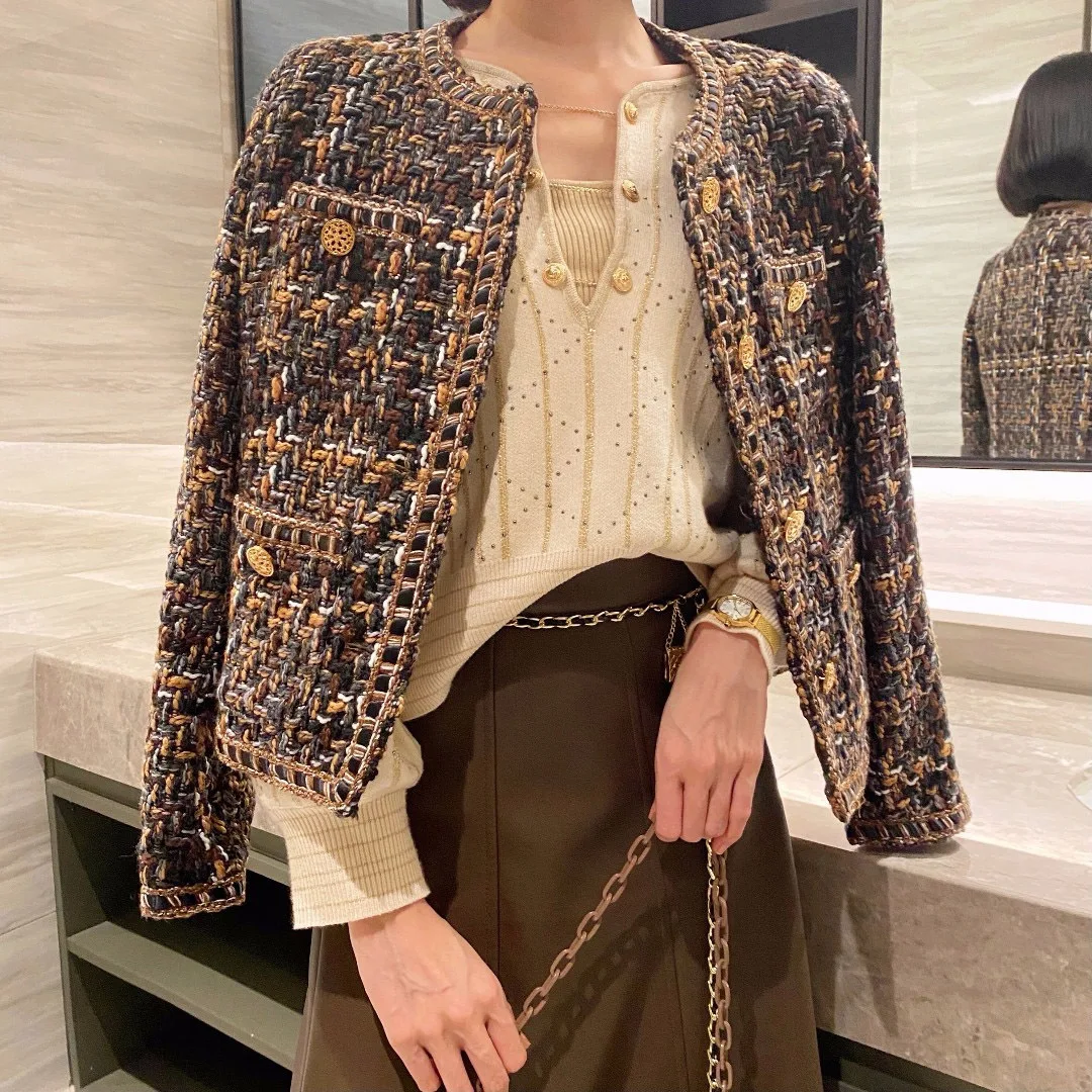 TEELYNN Boho Long Sleeve Tweed Coats for Women Casual O-neck Four Pocket Loose Coat Autumn 2022 Vintage Loose Woolen Jackets