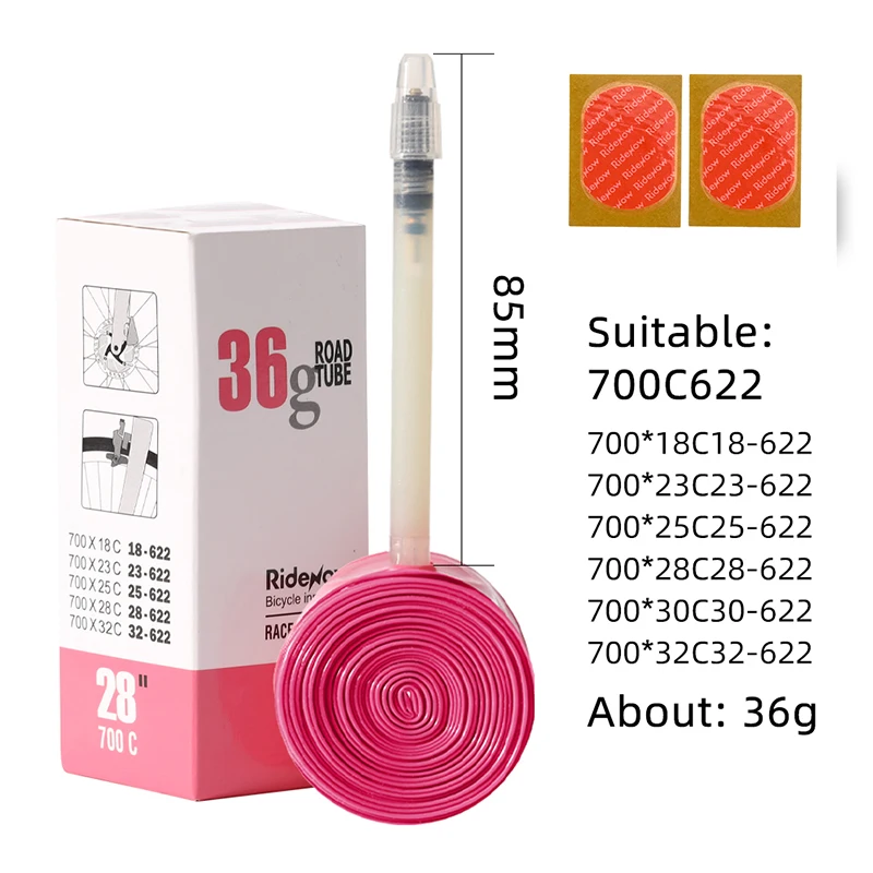 

RideNow Ultralight Bike Inner Tube With Patch Kit 700-32c Road Bicycle TPU Tire 45/65/85mm Length French Valve Super Light Tube