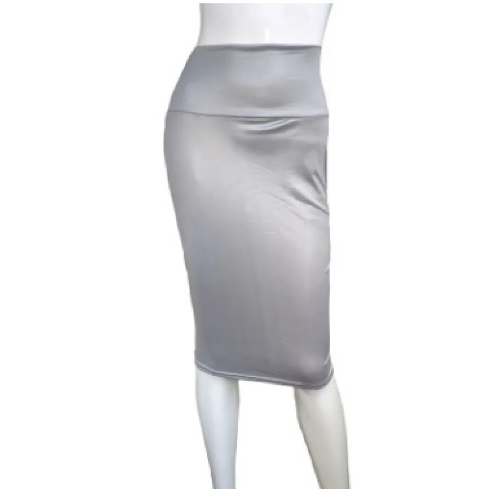 Business Office Skirt Women High Waist Faux Leather Slim Midi Pencil Skirts Elegant Lady Commuter Stretchy Bottom