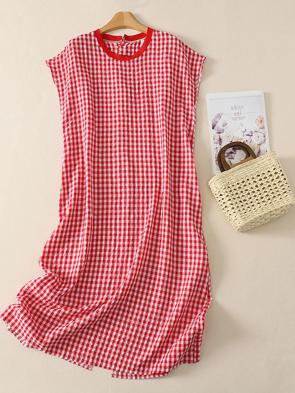 

High-End Holiday Style Women's plus Size Loose Slimming Popular Gown Plaid Long Dress Retro High Waist A-Line Skirt Summer