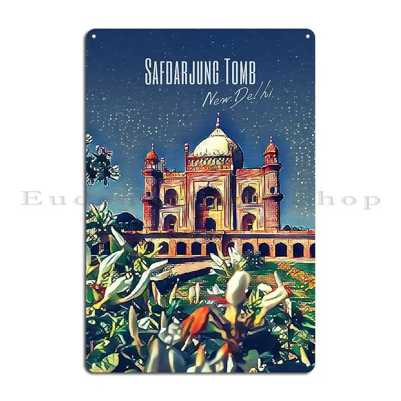 Safdarjung Tomb New Delhi India Temple Garden Illustration Drawing Freestyle Watercolor Metal Plaque Poster Club Wall Custom