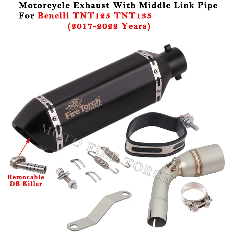 

Slip On For Benelli TNT125 TNT135 TNT 125 135 2017-2020 2021 2022 Motorcyce Exhaust Modified Middle Link Pipe And Carbon Muffler