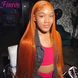 36 pollici arancione zenzero 13x6 hd parrucche frontali in pizzo capelli umani 13x4 parrucche anteriori in pizzo dritto capelli umani parrucche colorate al 100% per le donne
