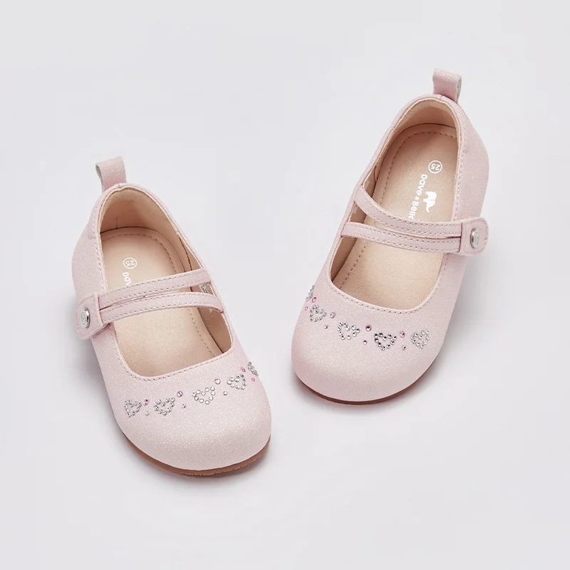 Dave Bella Pink Baby Girl Leather Shoes Children Princess Shoes Kids Sweet Dance Flats Flowers Girls Shoes DB1250037