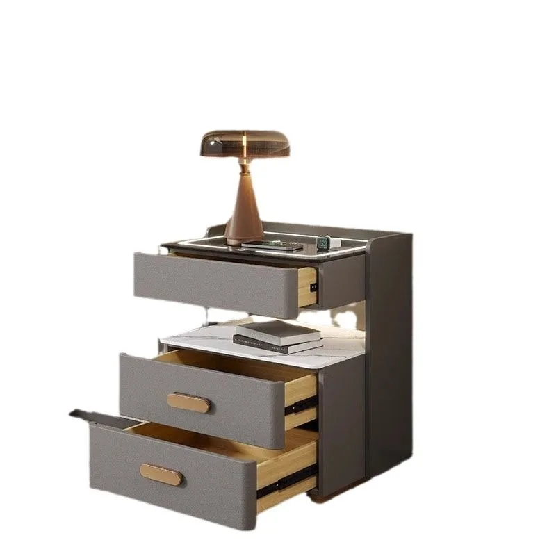 

Bedside table simple modern light luxury three-layer complete bedroom storage solid wood storage bedside table