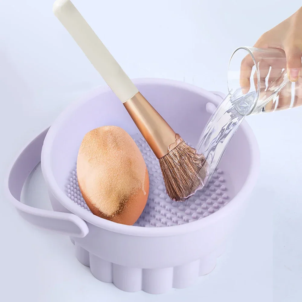 1PCS Silicone Washing Bowl Makeup Brush Cleaning Box Make-up Egg Drying Tool Set Powder Puff Washer Sponge Storage Artifact