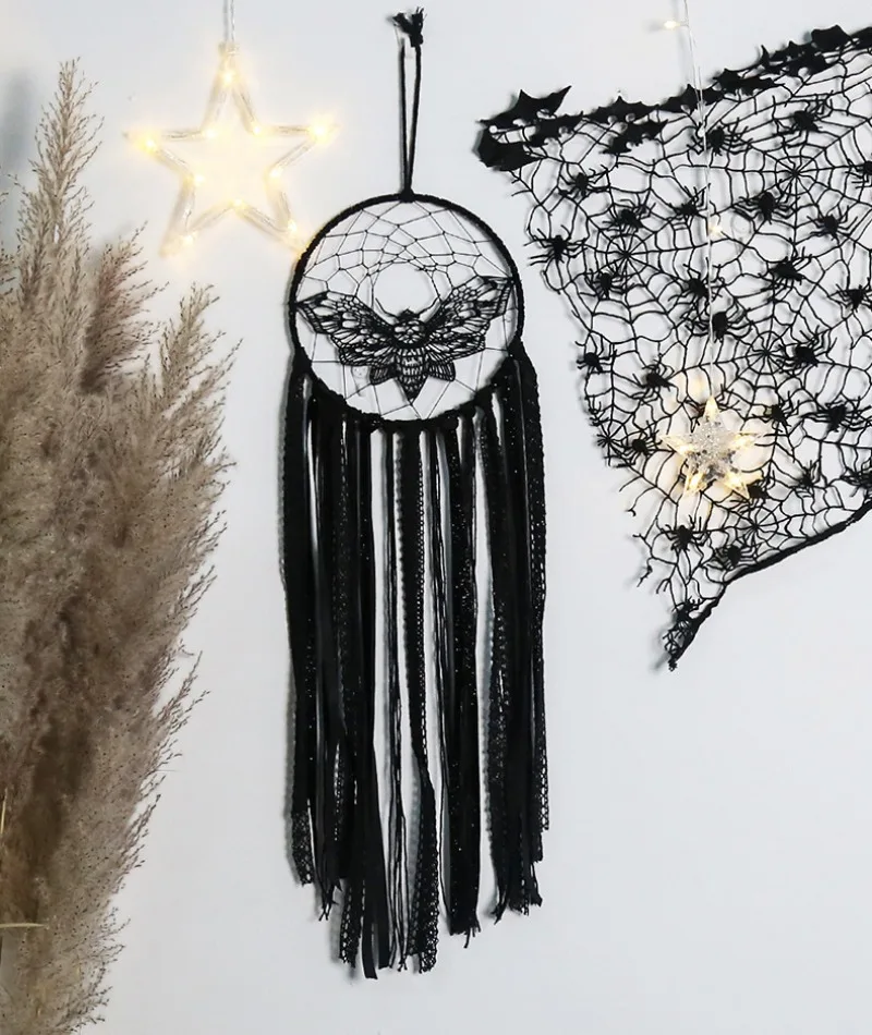 ديكور حفلات الهالوين الإبداعي الأسود العثة حلم الماسك معلقة مخيف جدار زخرفة القطن العثة الخفافيش والقمر نسيج الجدار