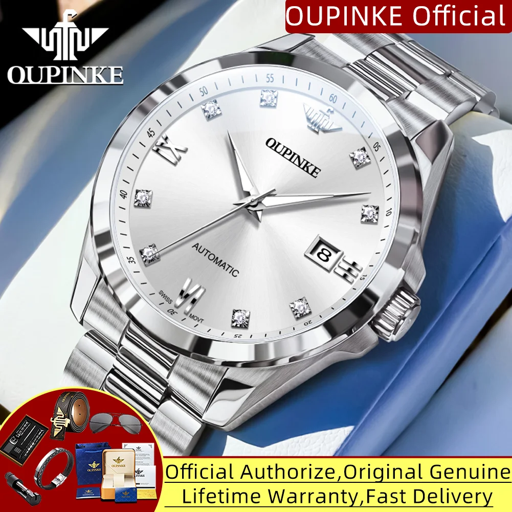 

OUPINKE 3199 настоящие мужские часы с бриллиантами, швейцарский механизм, автоматические механические наручные часы для мужчин, элитные роскошные деловые мужские часы