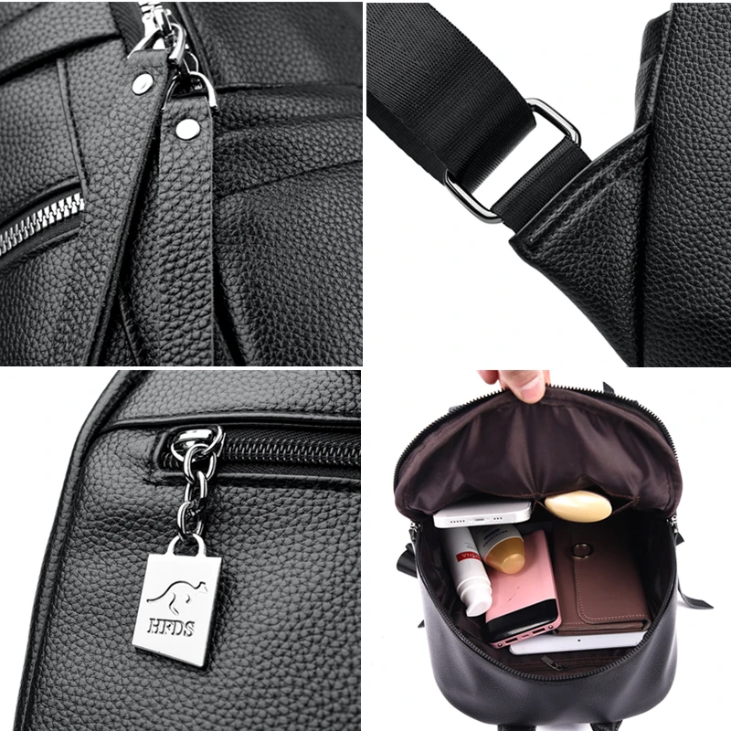 Imagem -05 - Couro de Luxo para Mulheres Mochila Grande Capacidade Senhoras Marca de Viagem Mochilas Meninas Bolsas Escola Ombro Mochila Volta Pacote