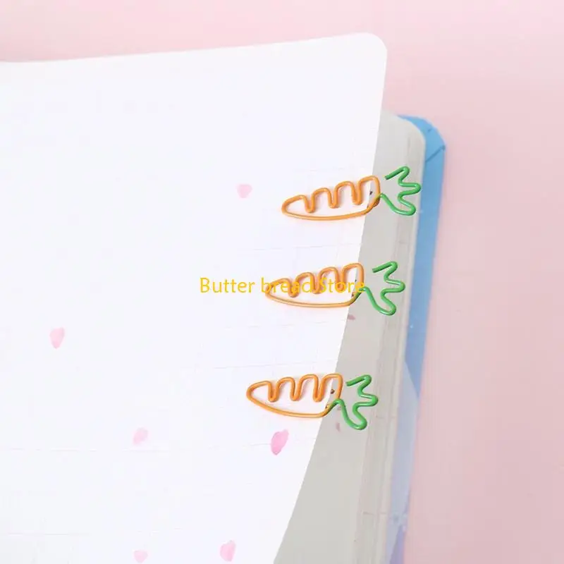 W89C 30Pcs Carrot Metal Paper Clip Colored Metal Paperclips File Clamp For Document Note Paper Postcard Organization