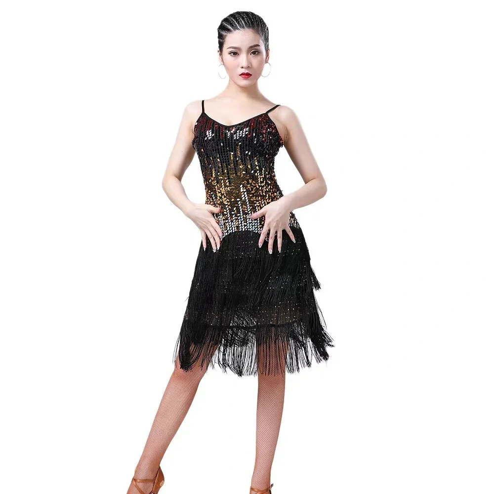 Vestido de dança latina novo sexy borla feminino meninas vestido de dança latina competição vestindo suspender roupas de prática de dança latina